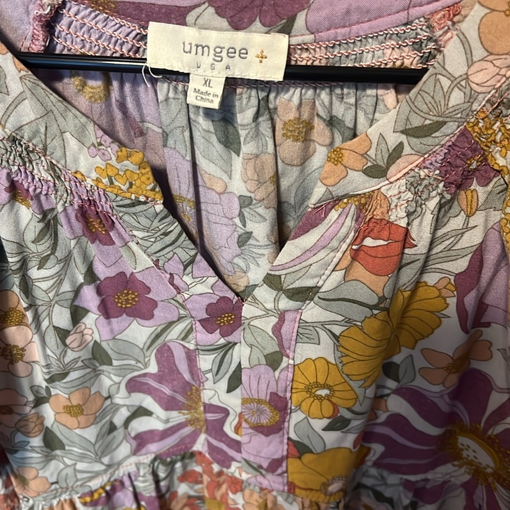 Umgee Floral Tiered Mini Dress in Lavender, Mustard & Rust - Picture 6 of 12